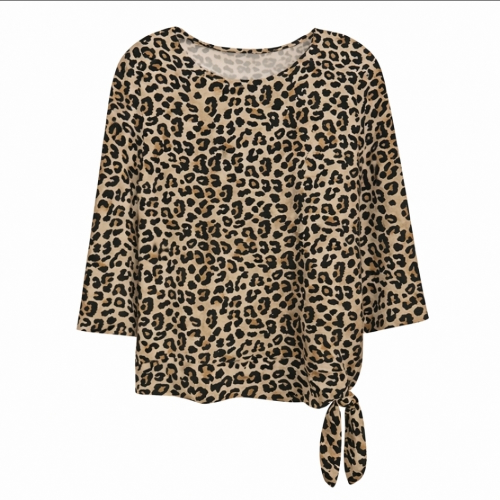 Chicos Leopard Print Knotted Pullover Top Sz 1 (M)